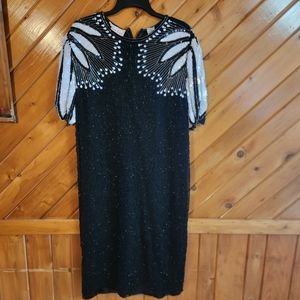 Vintage Laurence Kazar New York Black and White Silk Sequin Dress